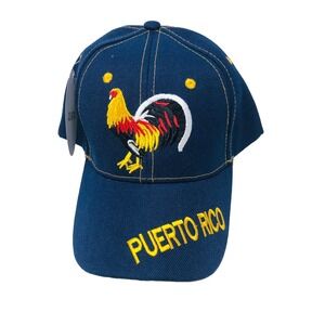 Embroidered Blue Puerto Rico Hat Cap Colorful Fighting Rooster logo Adjustable‎